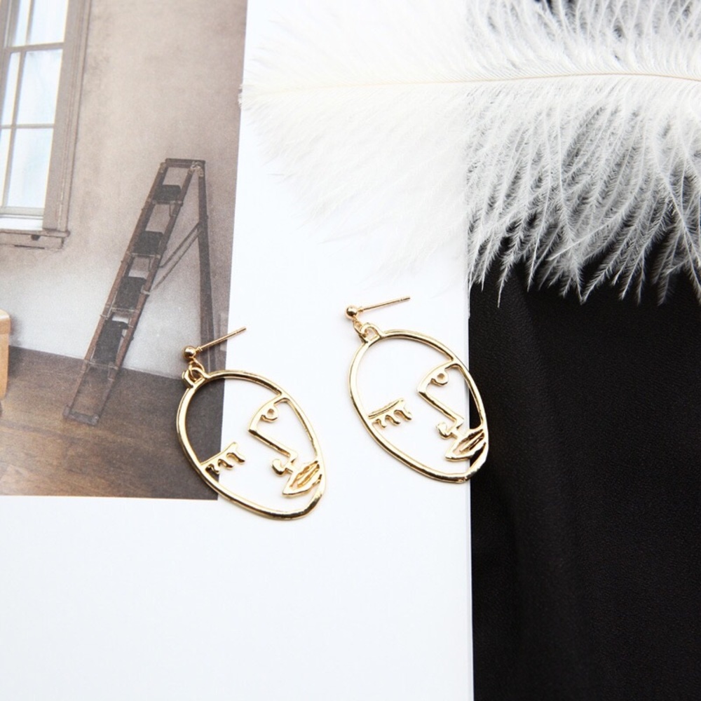 Hollow Face Gold Color Earrings